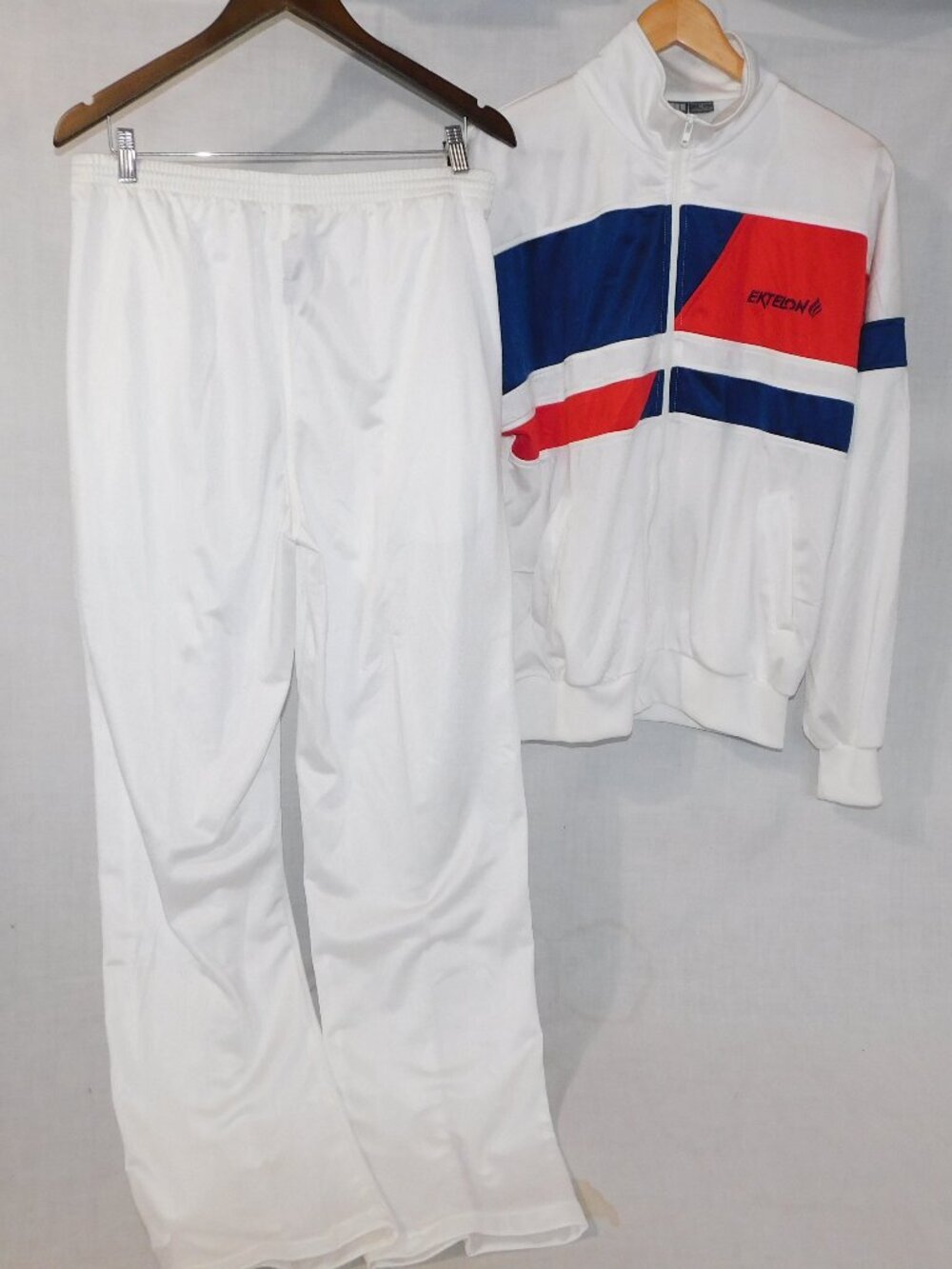 VTG Ektelon racquetball Warm Up Track Suit Jacket & Pant White Red Blue mens M